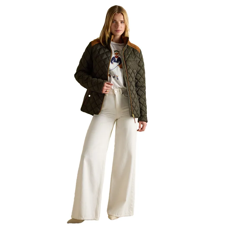 Joules Braemar Luxe Womens Diamond Quilted Coat - Khaki-3