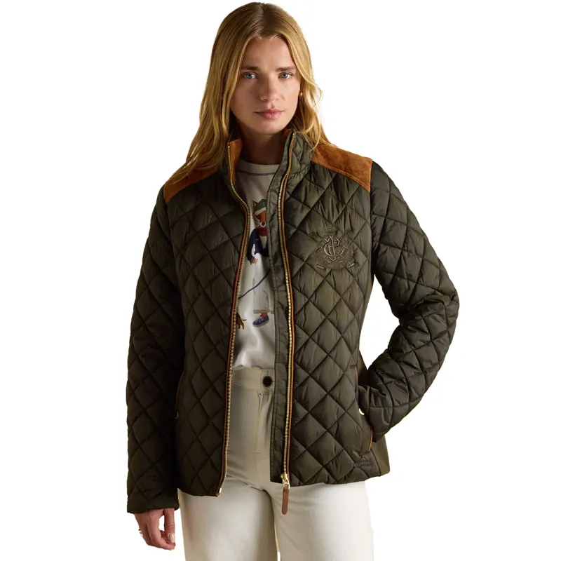 Joules Braemar Luxe Womens Diamond Quilted Coat - Khaki