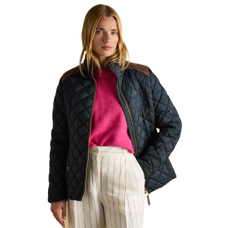 Joules Braemar Luxe Womens Diamond Quilted Coat - Navy-7