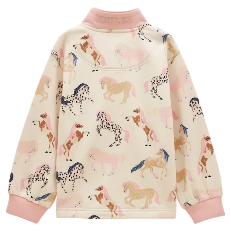 Joules Burnham Junior Girls Funnel Neck Sweatshirt - Cream/Horse Print-1