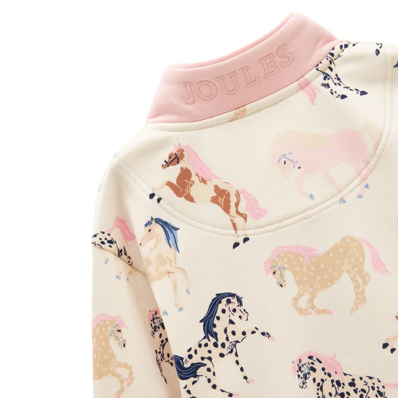 Joules Burnham Junior Girls Funnel Neck Sweatshirt - Cream/Horse Print-2