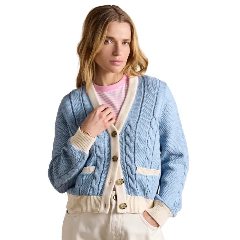 Joules Centre Court Womens Cotton Cable Knit Cardigan - Blue
