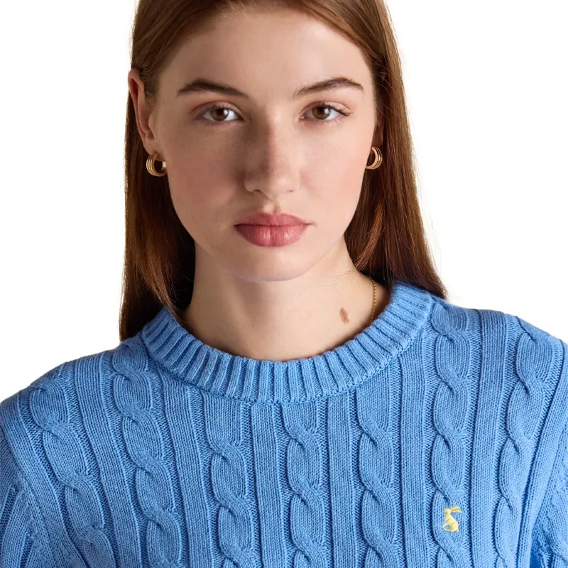 Joules Classic Cable Cotton Womens Crew Neck Jumper - Blue-5
