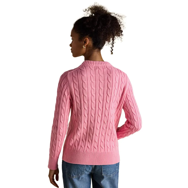 Joules Classic Cable Cotton Womens Crew Neck Jumper - Pink-3