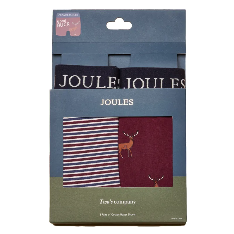 Joules Crown Joules Mens Boxers 2 Pack - Burgundy/Red-1