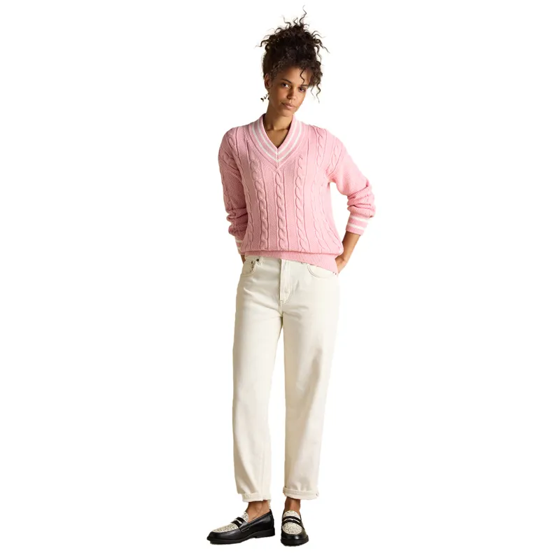 Joules Dibly Womens Cotton Cable Knit Cricket Jumper - Pink-3