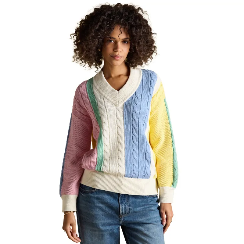 Joules Dibly Womens Cotton Cable Knit Cricket Jumper - Multi Stripe-1