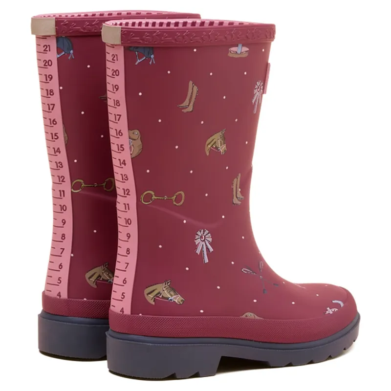 Joules Printed Junior Wellies - Berry Pink Horse-2