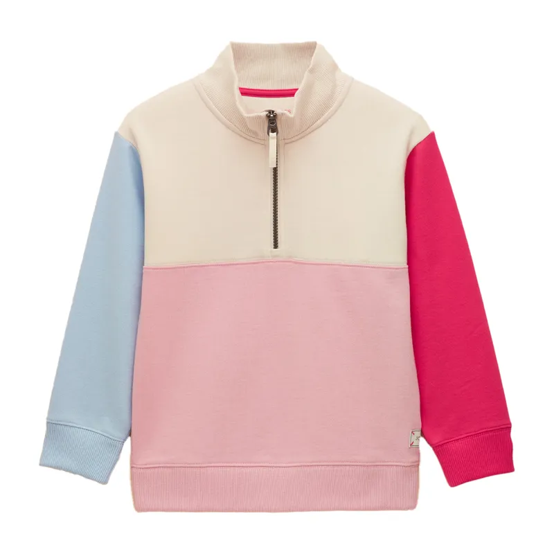 Joules Elliot Junior Girls 1/4 Zip Sweatshirt - Pink Colourblock