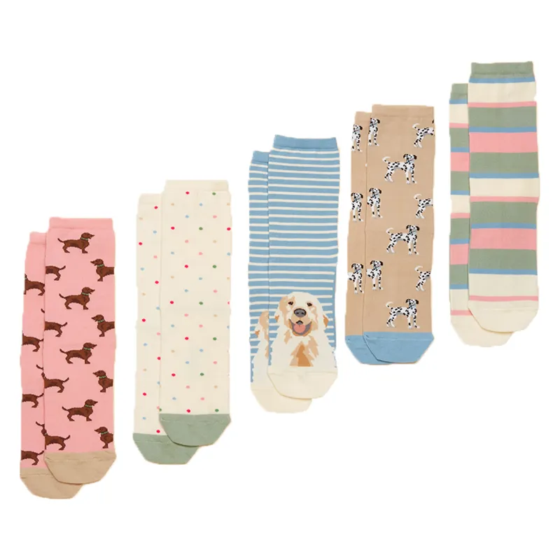 Joules Everyday Womens Socks 5 Pack - Multi Ecru Dog