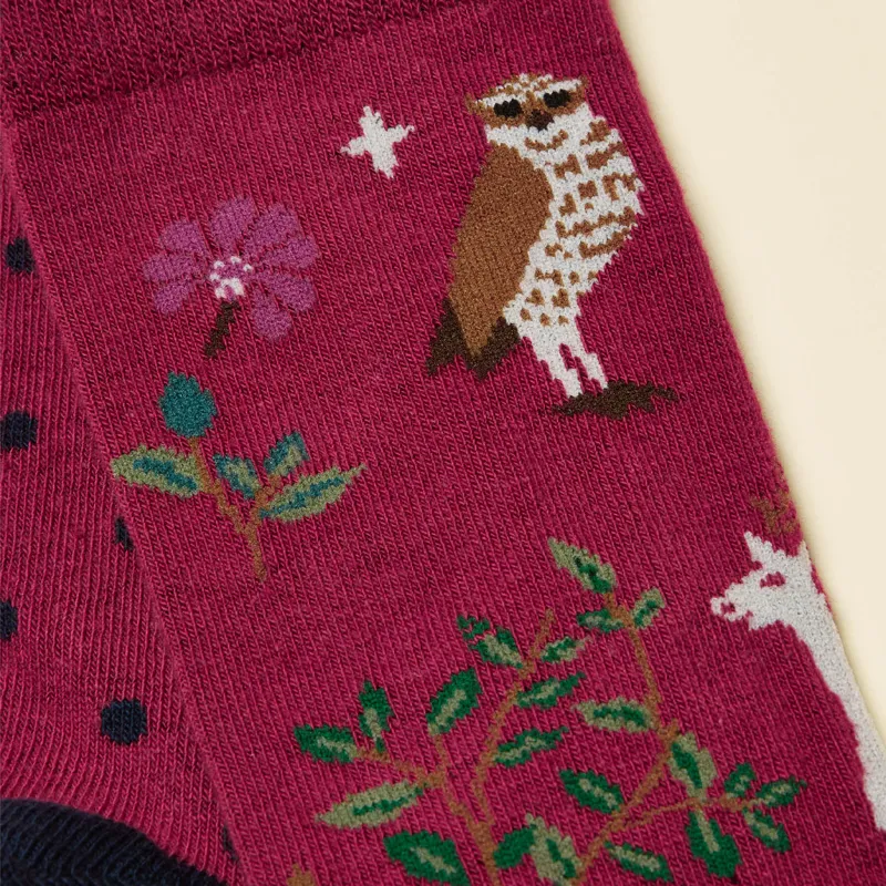 Joules Everyday Womens Socks 2 Pack - Berry Pink/Woodland-1