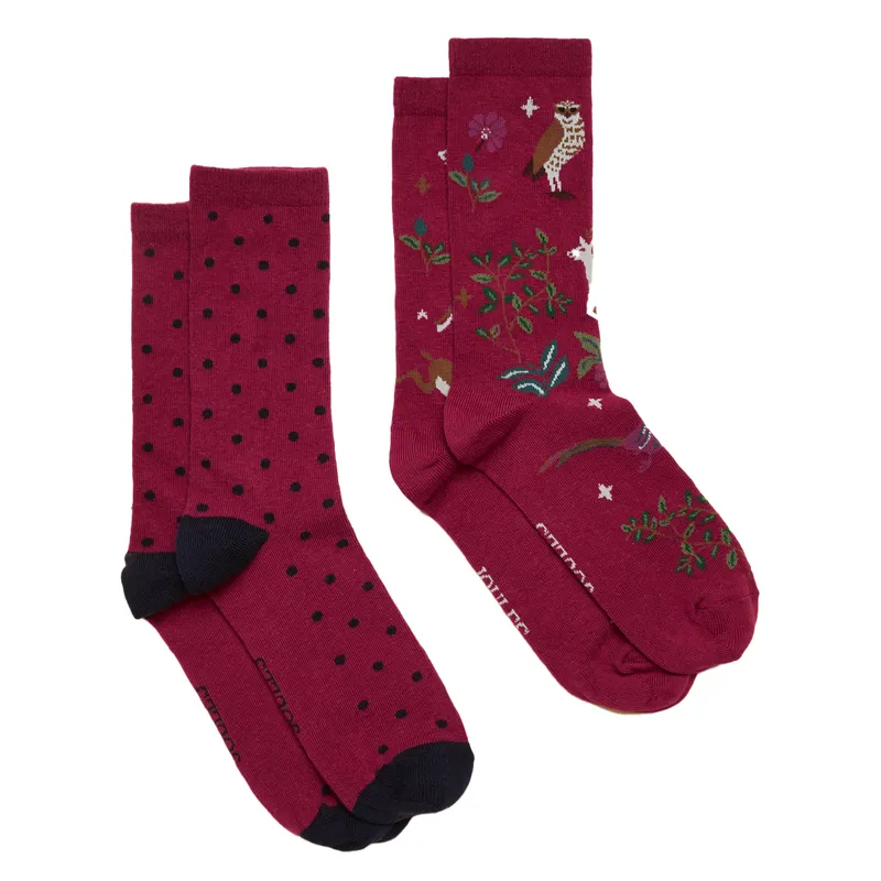 Joules Everyday Womens Socks 2 Pack - Berry Pink/Woodland