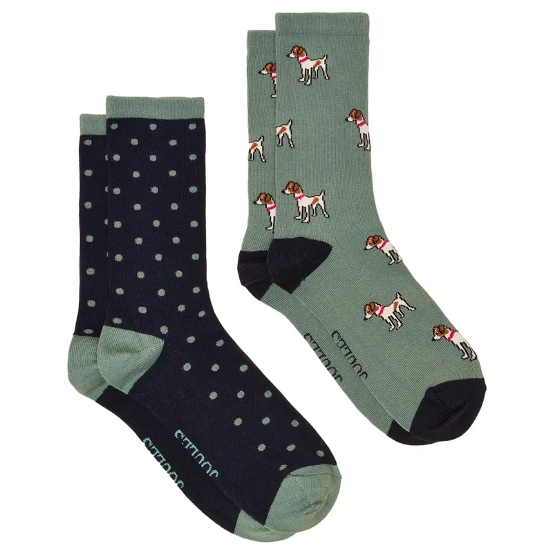 Joules Everyday Womens Socks 2 Pack - Green/Blue