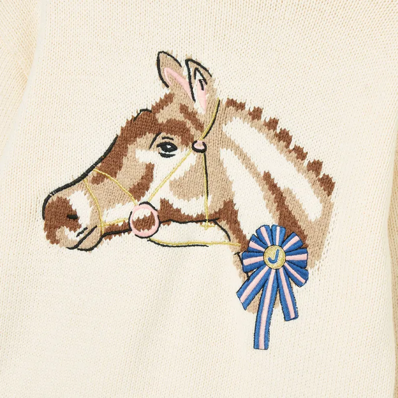 Joules Hattie Junior Girls Knitted Jumper - Cream/Horses-4