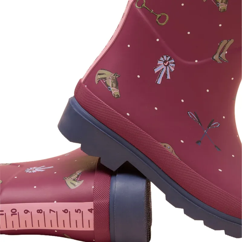 Joules Printed Junior Wellies - Berry Pink Horse-5