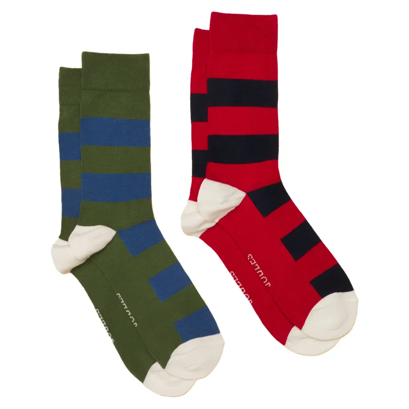 Joules Kingsbury Mens Socks 2 Pack - Khaki/Red
