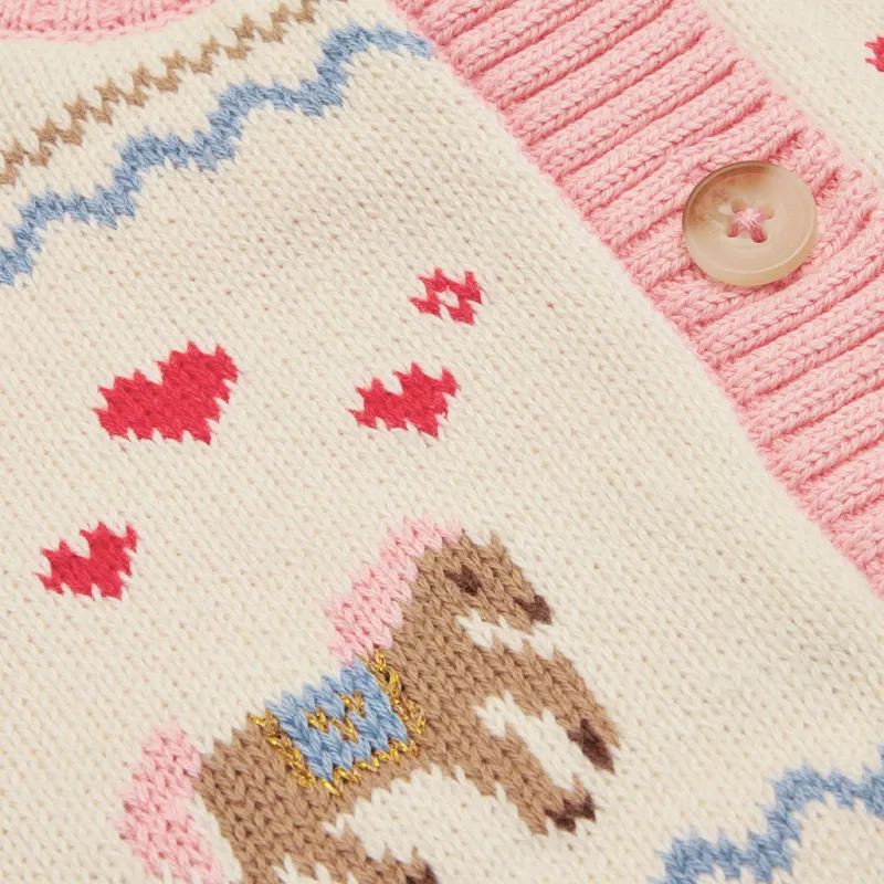 Joules Pippa Junior Girls Knitted Cardigan - Cream/Horse-2