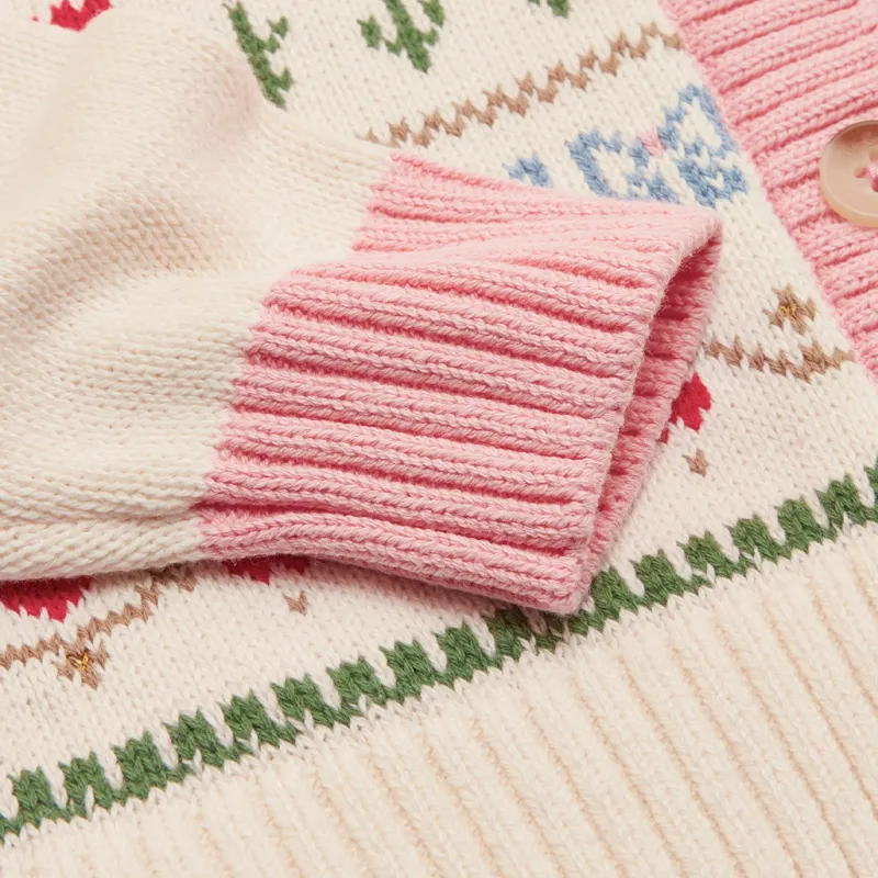 Joules Pippa Junior Girls Knitted Cardigan - Cream/Horse-3