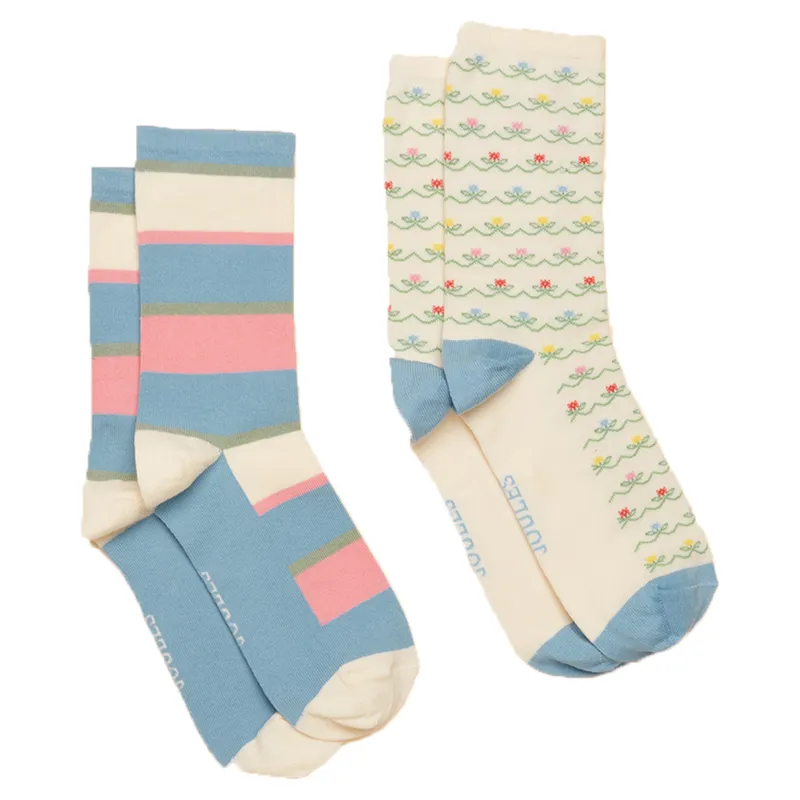 Joules Everyday Womens Socks 2 Pack - Blue/Ecru