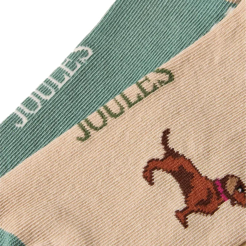 Joules Everyday Womens Socks 2 Pack - Khaki/Cream-2