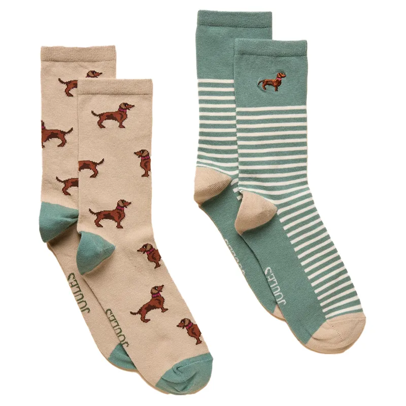 Joules Everyday Womens Socks 2 Pack - Khaki/Cream