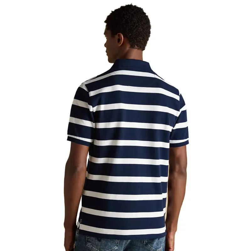 Joules Woody Stripe Mens Cotton Pique Polo Shirt - Navy/White-2