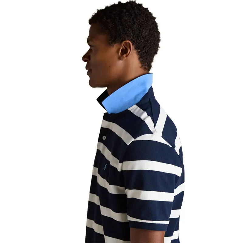 Joules Woody Stripe Mens Cotton Pique Polo Shirt - Navy/White-3