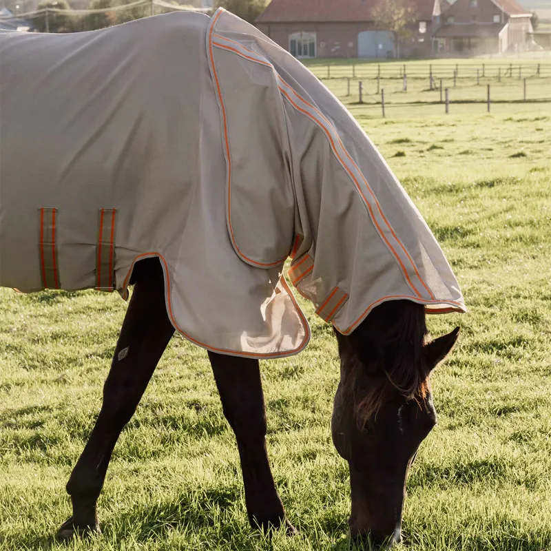 Kentucky Mesh Comfort Detachable Neck Fly Rug - Beige/Orange-3