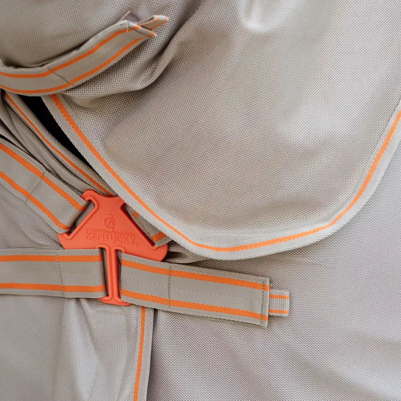 Kentucky Mesh Comfort Detachable Neck Fly Rug - Beige/Orange-5