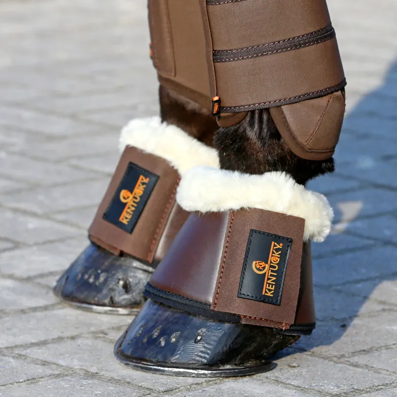 Kentucky Sheepskin Leather Overreach Boots - Brown/Natural-2