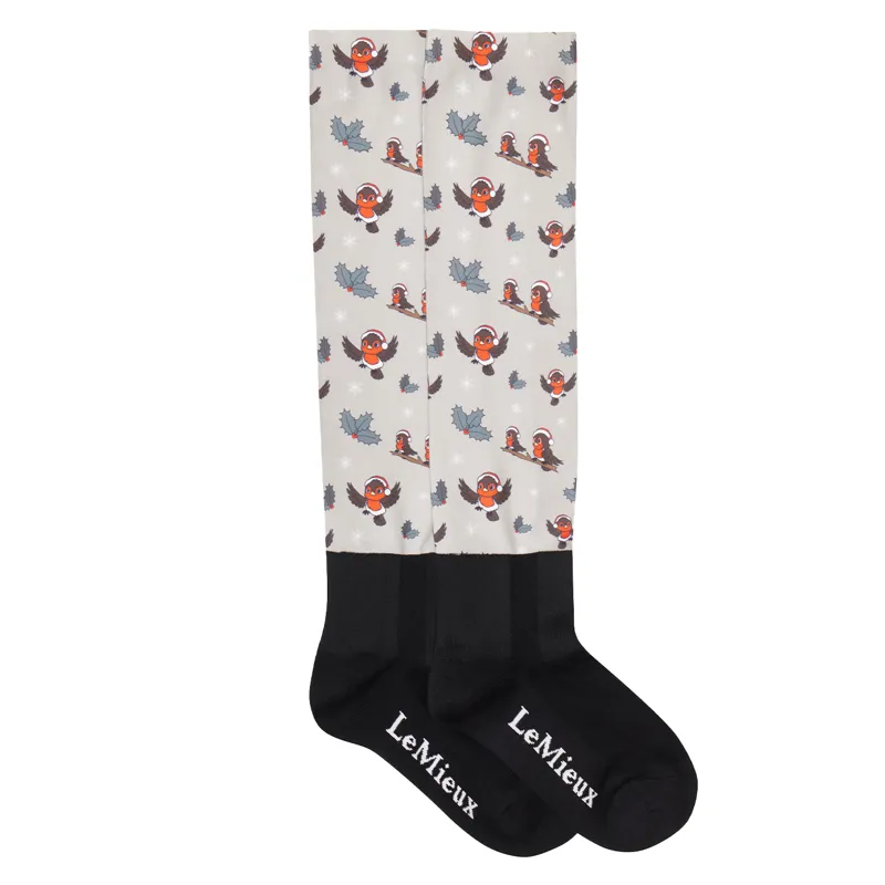 LeMieux Footsie Adults Tall Riding Socks - Almond/Xmas Robin-1