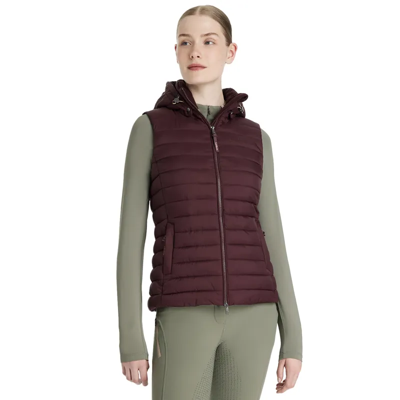 LeMieux Rose Womens Hooded Puffer Gilet - Damson