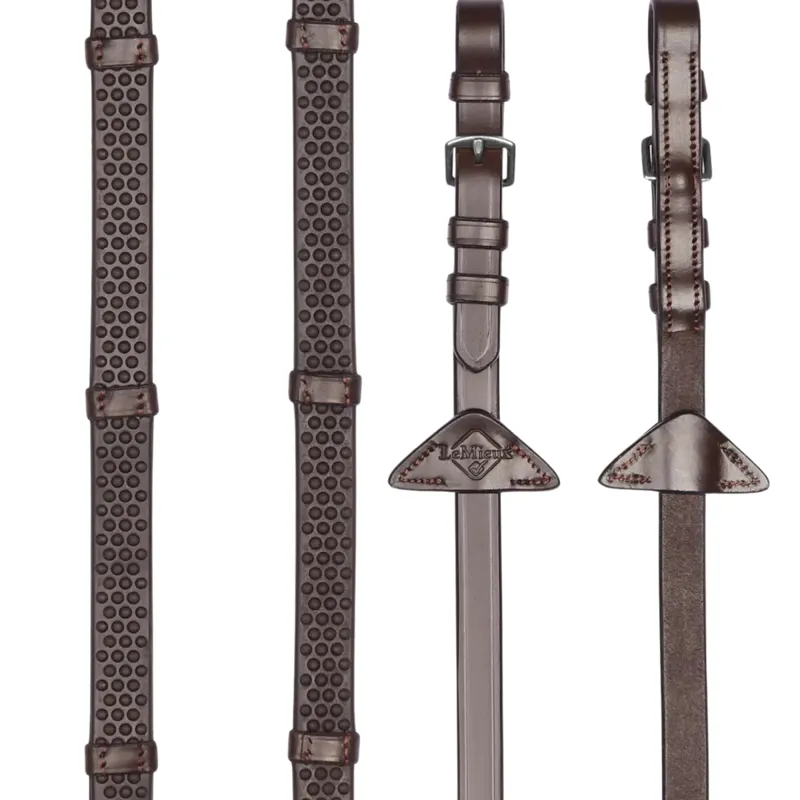 LeMieux Soft Rubber Reins with Stoppers - Havana/Silver