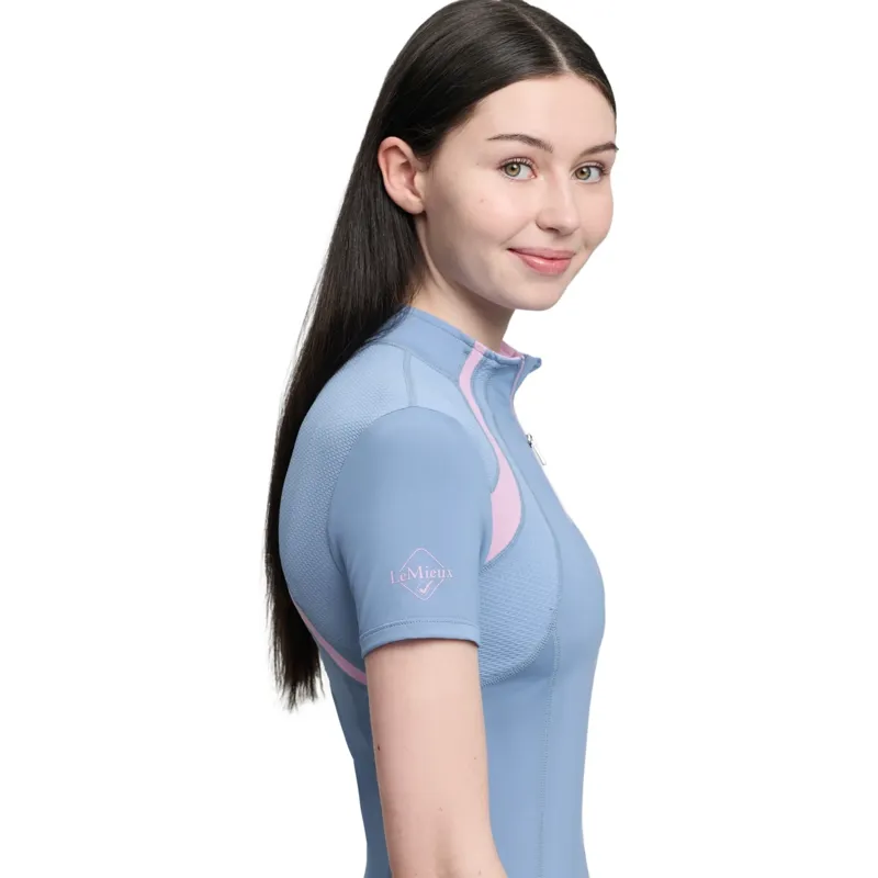 LeMieux Young Rider Mia Mesh Junior Short Sleeve Base Layer - Powder Blue-3
