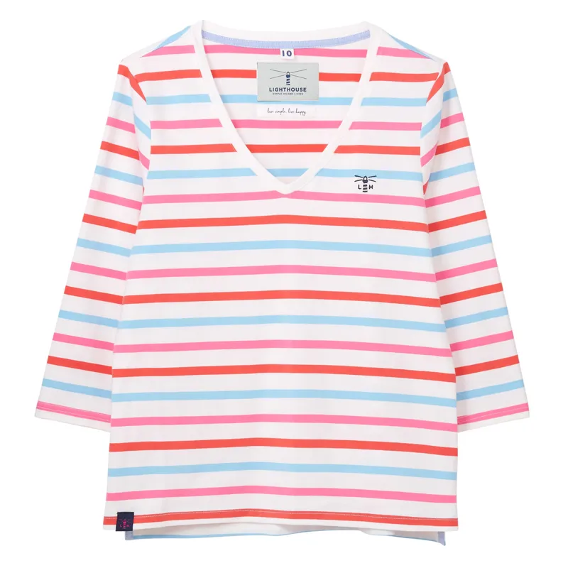 Lighthouse Ariana Ladies 3/4 Sleeve T-Shirt - Watermelon/Pink Stripe-1