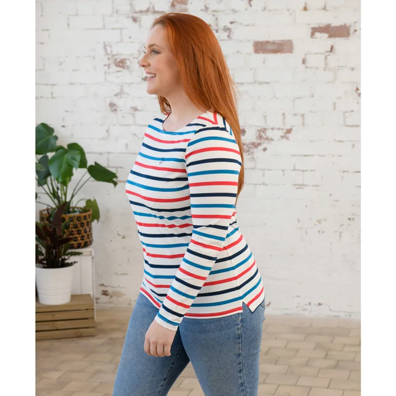 Lighthouse Causeway Long Sleeve Ladies Top - Rhubarb/Teal Stripe-6