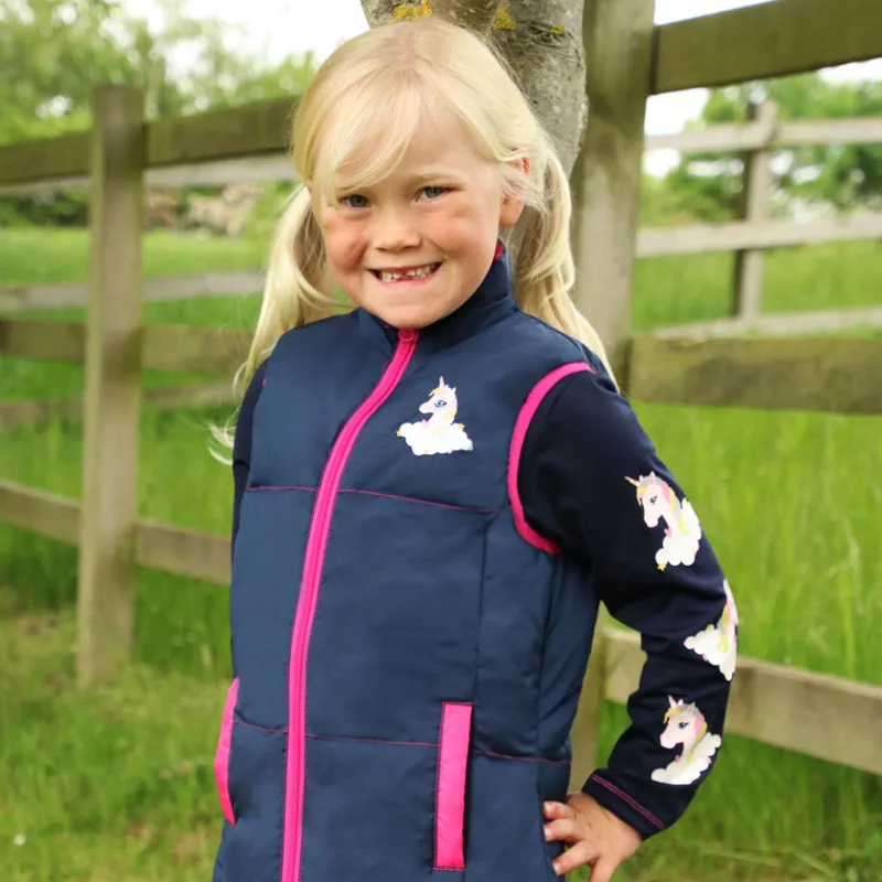 Little Rider Little Unicorn Junior Girls Gilet - Navy/Pink-2