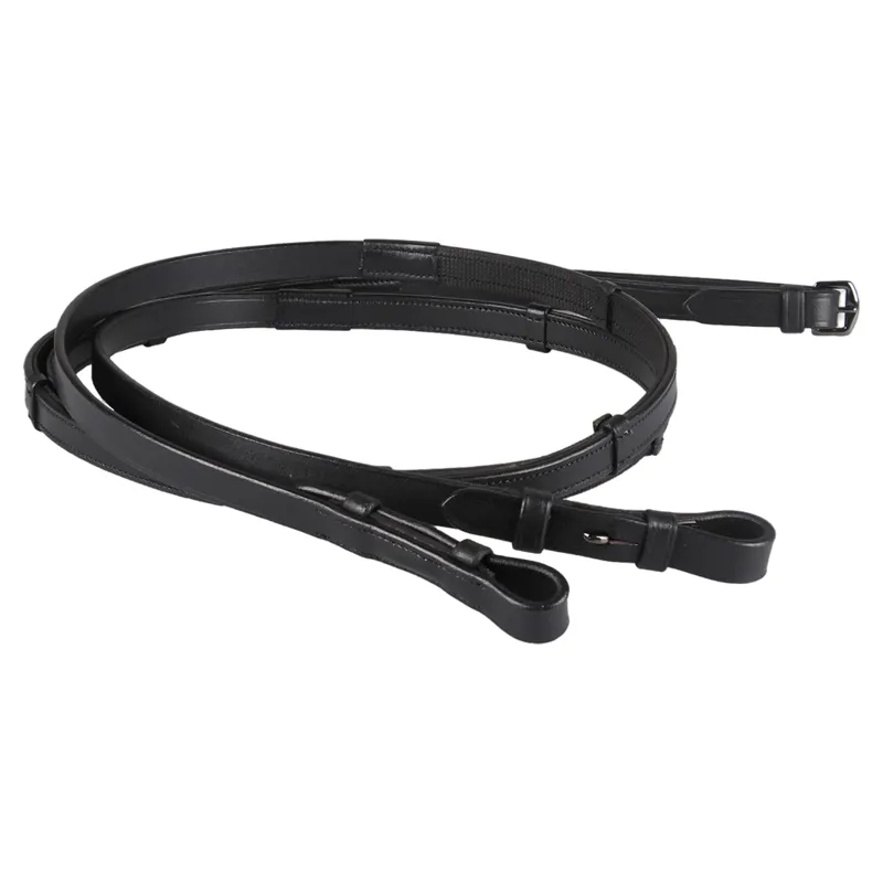 QHP Anti-Slip One Sided Reins with Stops - Black