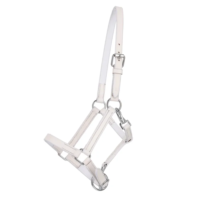 QHP Foal Leather Head Collar with Clip - White