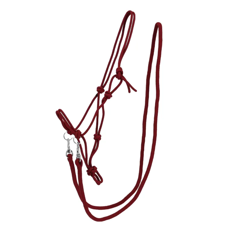 QHP Colour Rope Headcollar with Reins - Burgundy