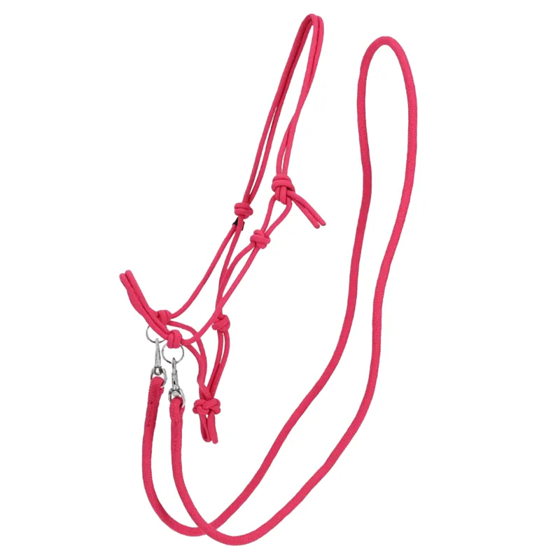 QHP Colour Rope Headcollar with Reins - Fuchsia