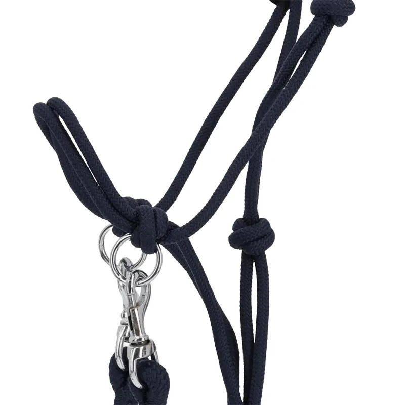 QHP Colour Rope Headcollar with Reins - Navy-1