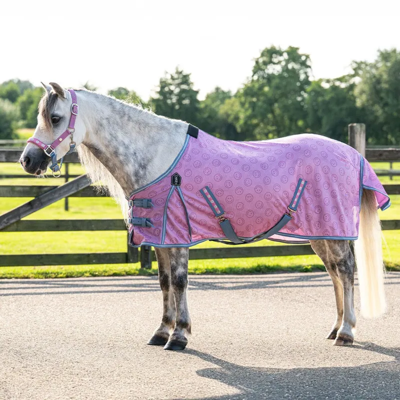 QHP Rosalynn Standard Neck Fly Rug - Pink/Blue