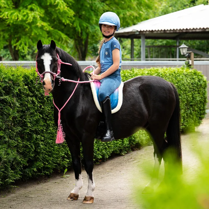 QHP Rosalynn Reversible Young Rider Hat Cover - Pink/Blue-5
