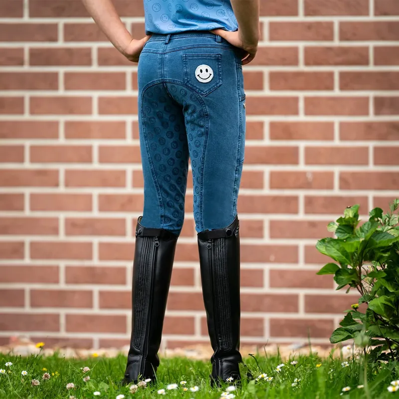 QHP Rosalynn Full Grip Junior Girls  Riding Tights - Denim-4
