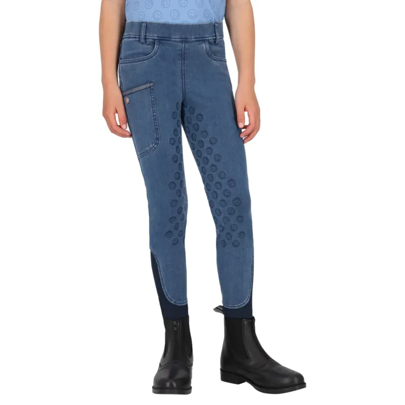 QHP Rosalynn Full Grip Junior Girls  Riding Tights - Denim