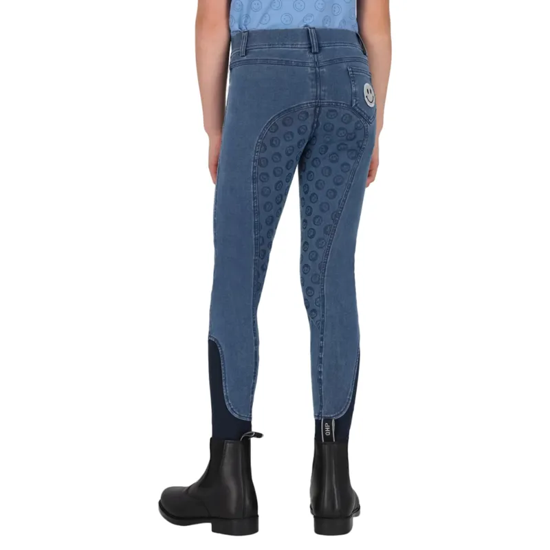 QHP Rosalynn Full Grip Junior Girls  Riding Tights - Denim-1