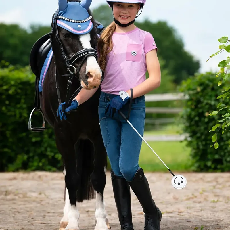 QHP Rosalynn Full Grip Junior Girls  Riding Tights - Denim-2