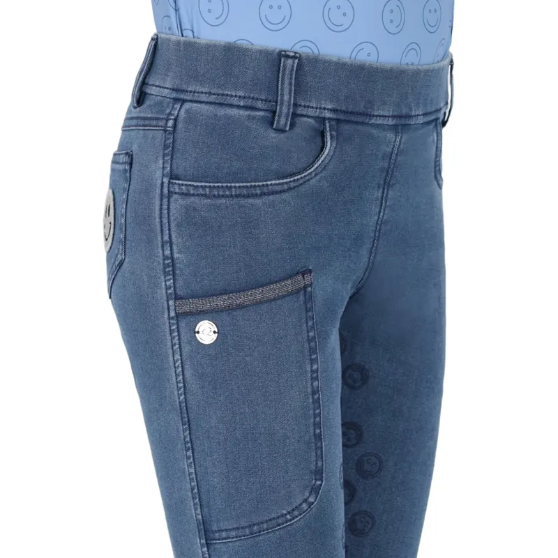 QHP Rosalynn Full Grip Junior Girls  Riding Tights - Denim-5