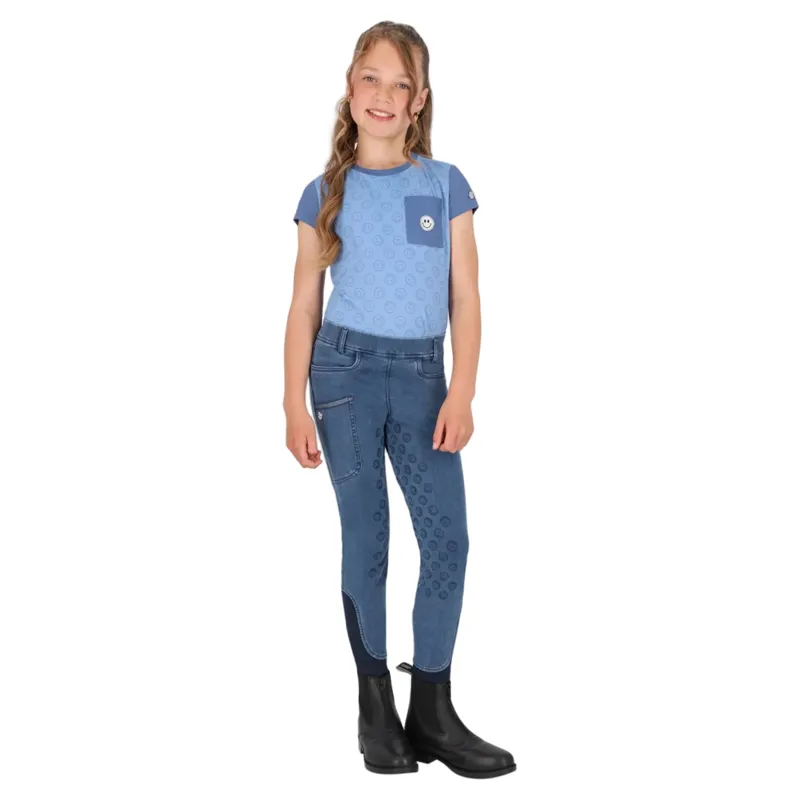 QHP Rosalynn Full Grip Junior Girls  Riding Tights - Denim-8